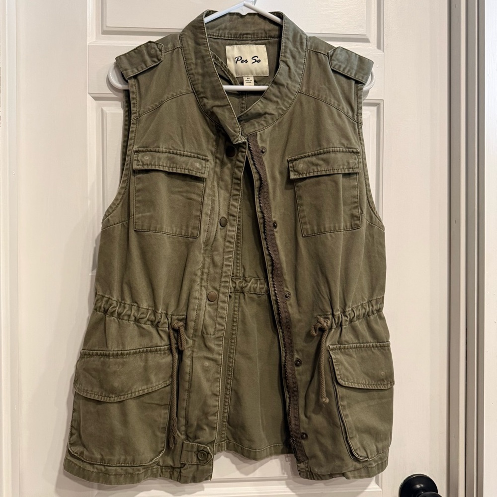 Per Se Olive Green Utility Vest Women’s Medium Military Style Cargo Vest